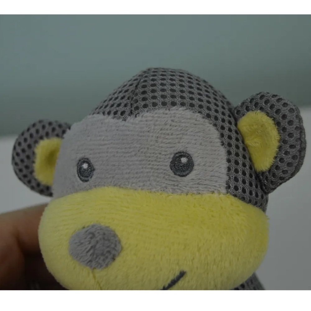 Breathable Baby Monkey Plush Stuffed Animal Toy Gray Yellow Rattle Crinkle Ears - Picture 2 of 3